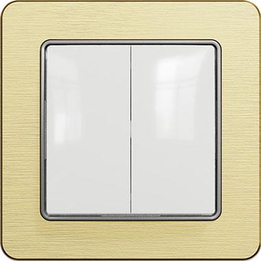 Sedna two-circuit switch (white insert, brushed gold frame)